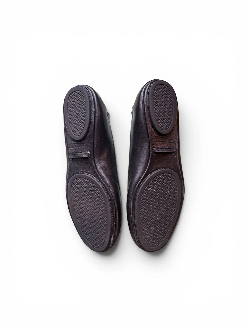 Tory Burch Black Leather Flats with Gold Logo Medallion